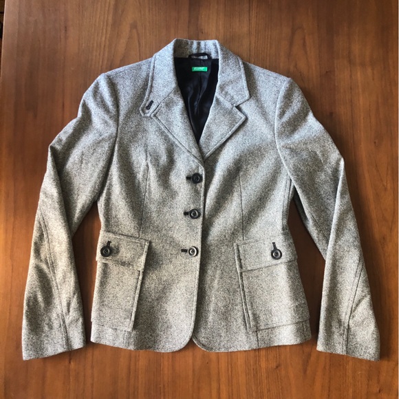 United Colours of Benetton Gray Wool Blend Blazer with Corduroy Collar ✨ Size 42 - Picture 8 of 16